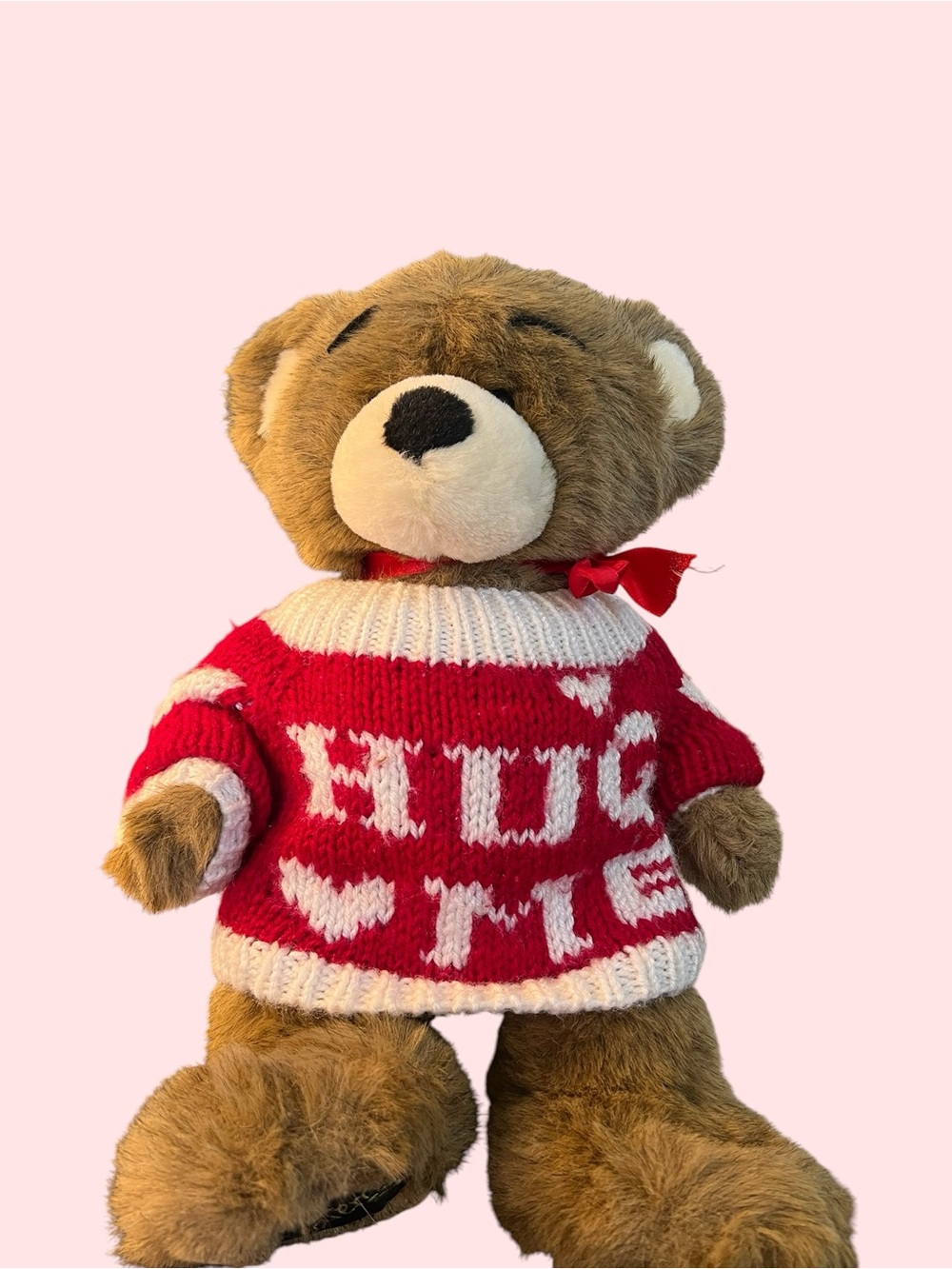 Vintage Build-A-Bear Brown Teddy(Bearemy) in Red and White 'Hug Me' Sweater